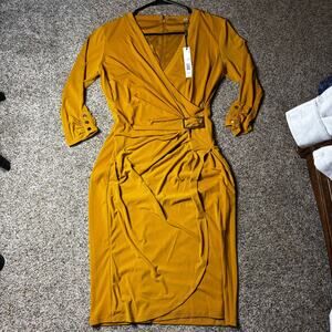 NWT Tahari Yellow Wrap Dress